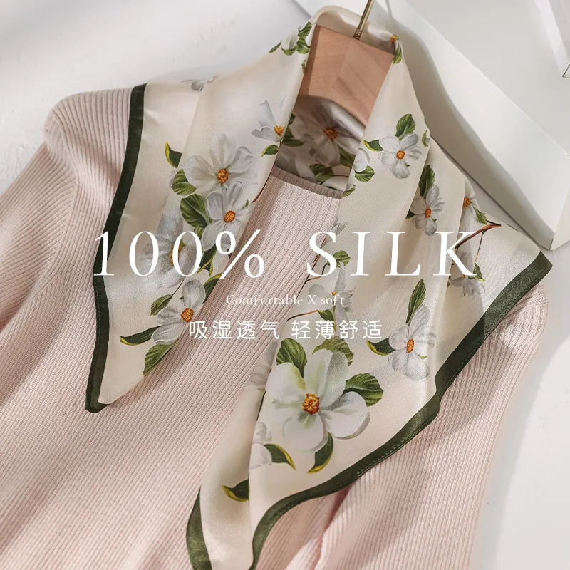 

100% Real Silk Scarf Outdoor Hairband Neckerchief Fabric Headband Hair Bands Foulards Femme Scarves Casual Daily Gift Hijab