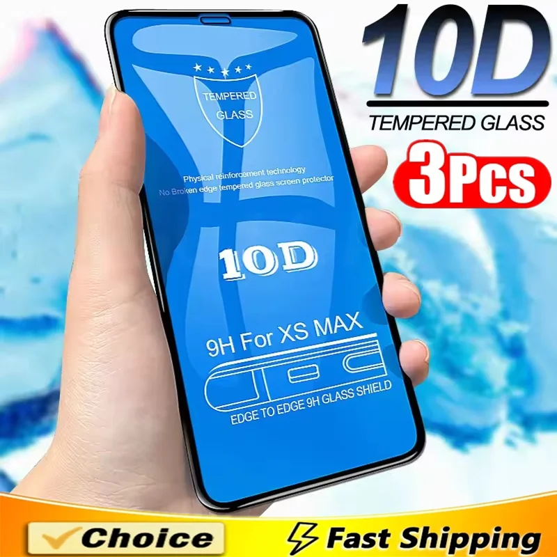 

3Pcs 10D Full Cover Screen Protector For iPhone 15 14 12 11 16 Pro Max 7 Plus Tempered Glass For iPhone 13 Mini XR X XS MAX 16E