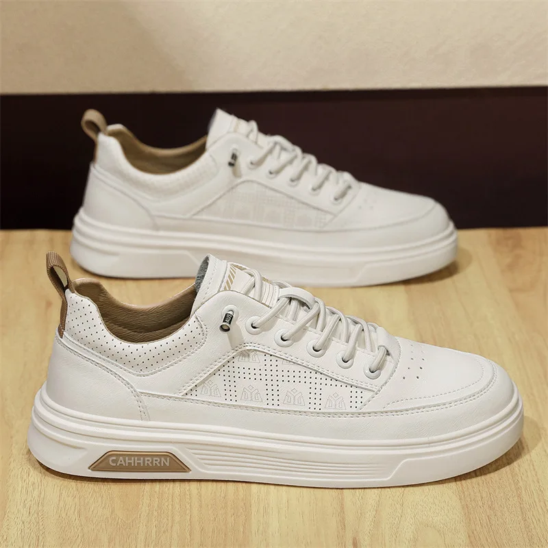 New Shoes for Men Genuine Leather Casual Shoes Spring Cool Black Flat Skateboard Shoes Street Cool Slip-on Sneakers
