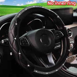 1 Lambskin Stereo Embroidery Set with Artificial Diamond Blingbling Steering Wheel Cover without Inner Ring Fits 14.5-15 Inches