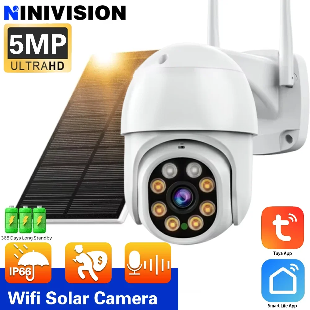 

5MP Tuya Smartlife Home Security WIFI PTZ Solar Powered 360° Pan AI Tracking 2K Clarity Security Cameras Wireless Outdoor Camera