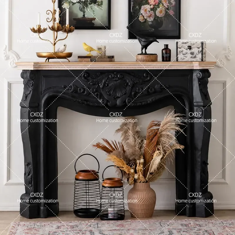 French Retro Fireplace Decorative Cabinet Living Room Wall Mounted Simulation Finished Solid Wood Porch Antique Style Shelf