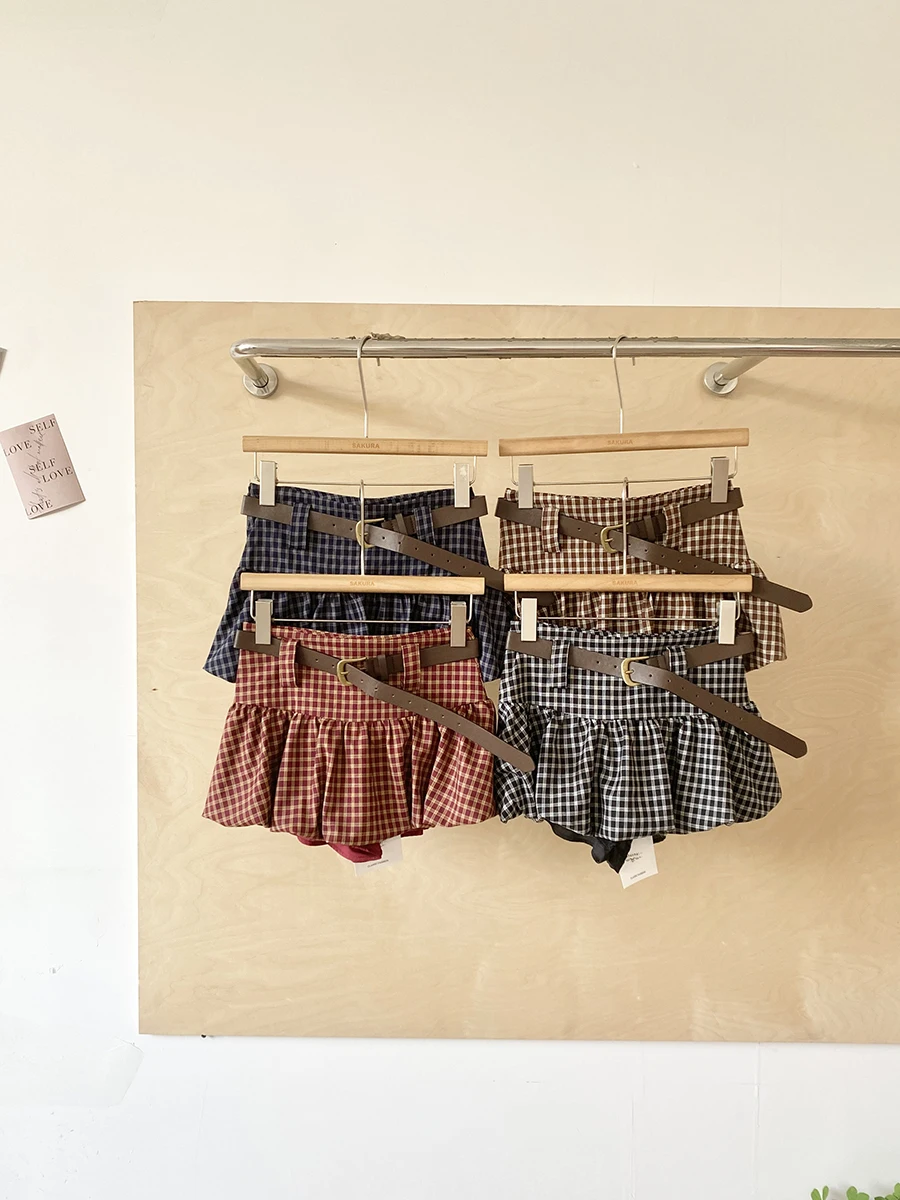 Spring 2026 Korean Style College Fashion Plaid Bloom Half Skirt Women Slimming Anti-Light Short Skirt Trendy High Waist A-Lin...