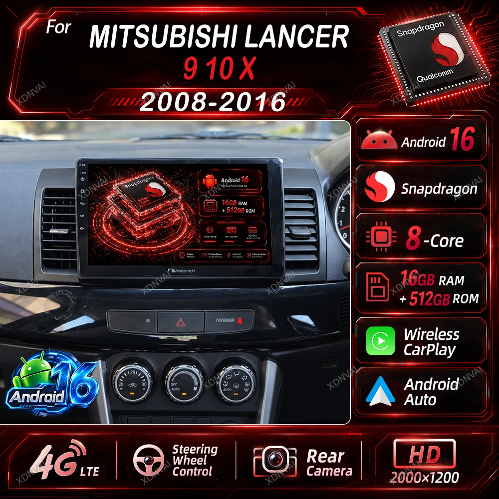 Android 16 Multimedia For MITSUBISHI LANCER 9 10 X 2008 2009 2010 2011 - 2016 Car Radio Video Player Autoradio Carplay 5G WIFI