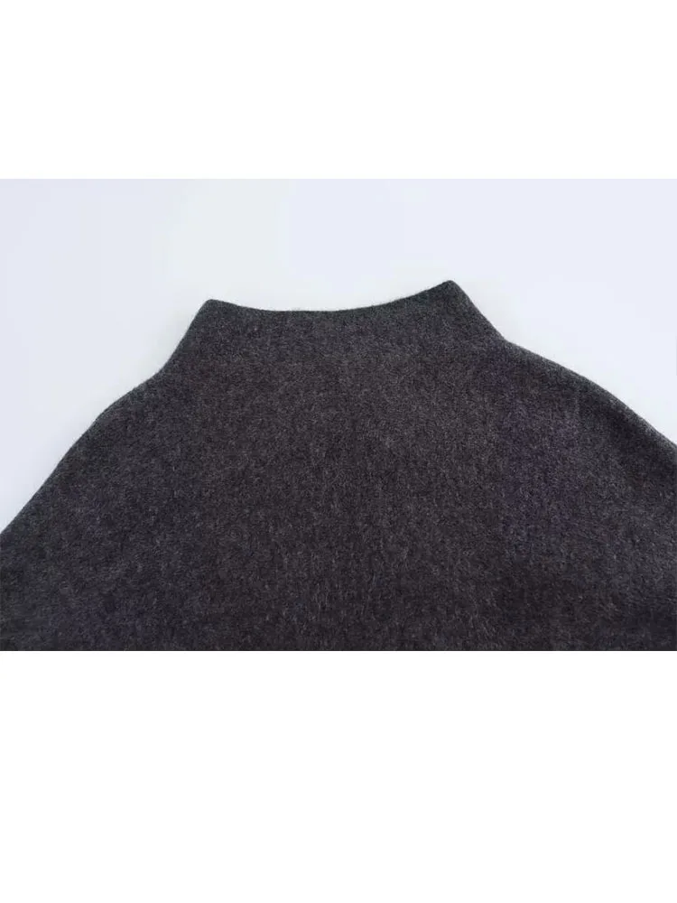 HH Women's New Fashion Versatile Solid Stand Collar Knitted Cape Coat Female Loose Casual High Street Asymmetric 3-Colors Jacket