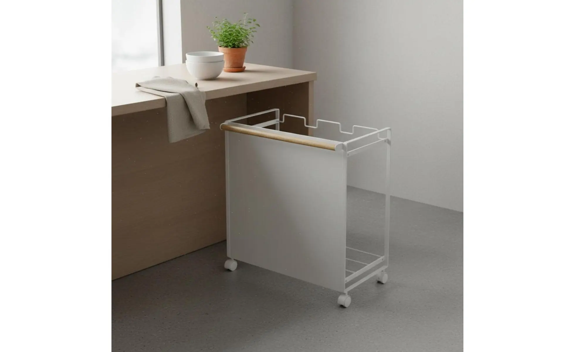 3-Bin Trash Sorter Portable Mobile Garbage Bag Vehicle Rolling Garbage Bag Stand Space Saving Household Storage Heavy Duty