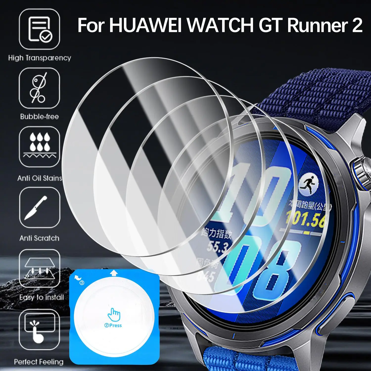 Easy To Install 9H Tempered Glass Screen Protector for Huawei Watch GT Runner 2 HD Clear Anti-scratch Runner2 Protective Film