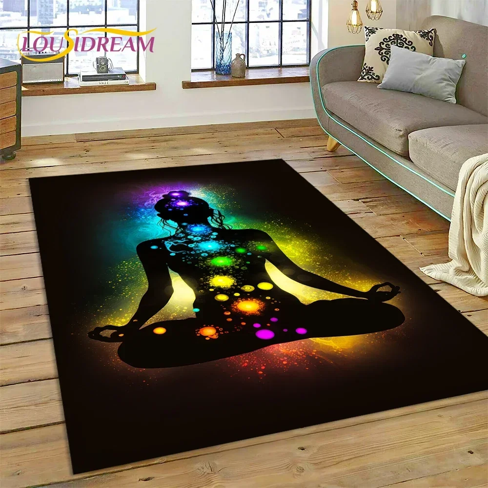 3D Yoga Meditation Rainbow 7 Chakra Carpet Rug for Bedroom Living Room Home Sofa Decoration,Children Game Large Decor Floor Mat