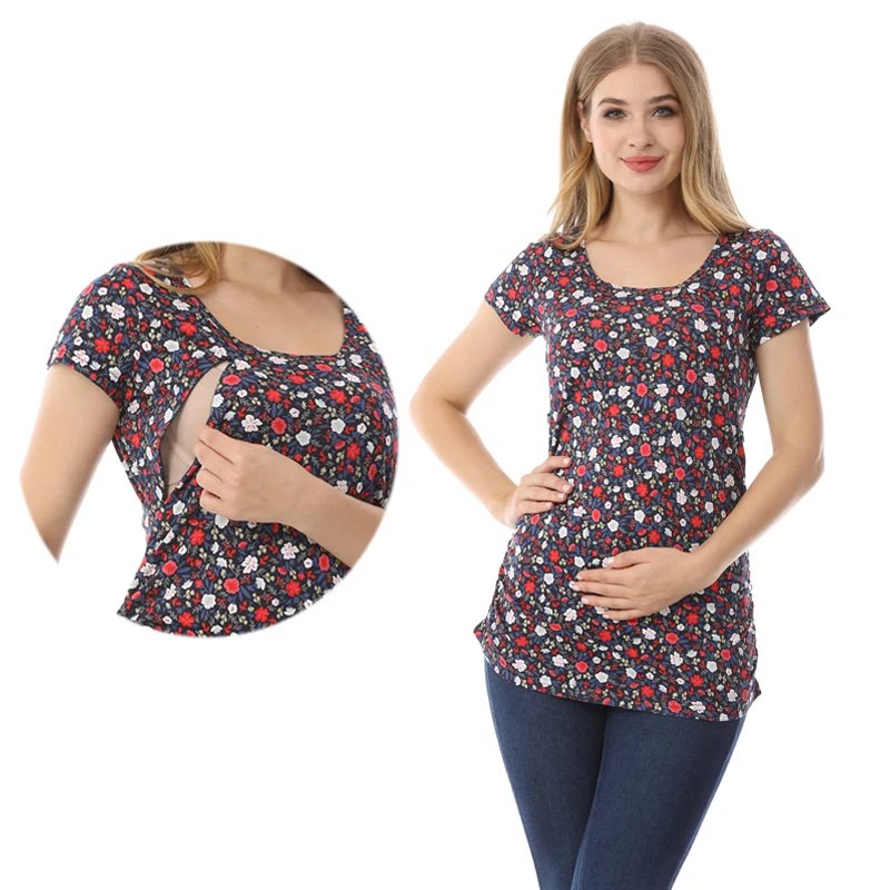 2024Summer Short Sleeve Pregnancy Maternity Clothes Breastfeeding Tops Nursing Top Clothes for Pregnant Women Nursing T-shirt