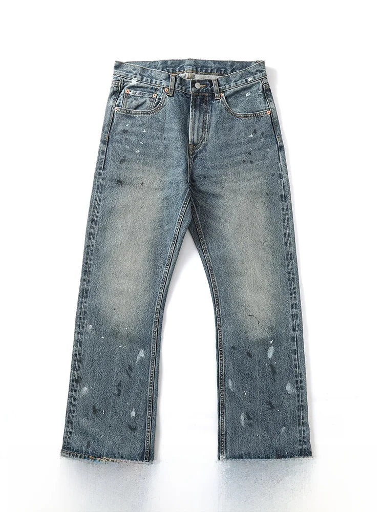 

MBBCAR Vintage Hong Kong Style Bell Bottom Jeans Straight Leg Denim Cotton Youth Fashion mid Waist Long Pants Ameika Khaki