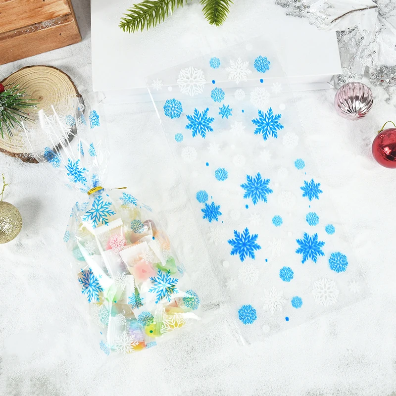 50 Teile/los Schneeflocke Weihnachten Cookie Verpackung Taschen Weihnachten Zellophan Party Taschen Behandeln Candy Tasche für Home Hochzeit Weihnachten Party – Detail 6