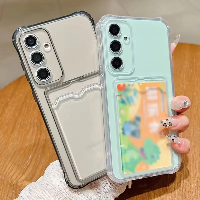 Card Slot Case For Samsung Galaxy A17 A07 A16 A06 A15 5G A57 A37 A27 A56 A36 A26 A55 A35 A25 A05 Transparent Shockproof Covert