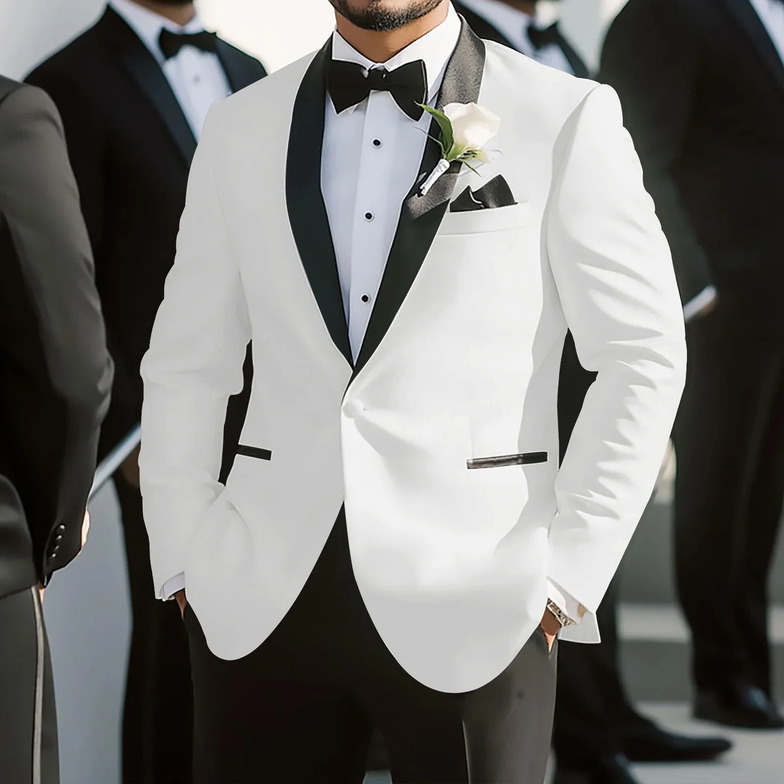 

White Shawl Lapel Suits for Men Slim Fit Wedding Ceremony Solid Tuxedo Man Suit Trajes Para Hombre Ternos Custom Made Men Suits