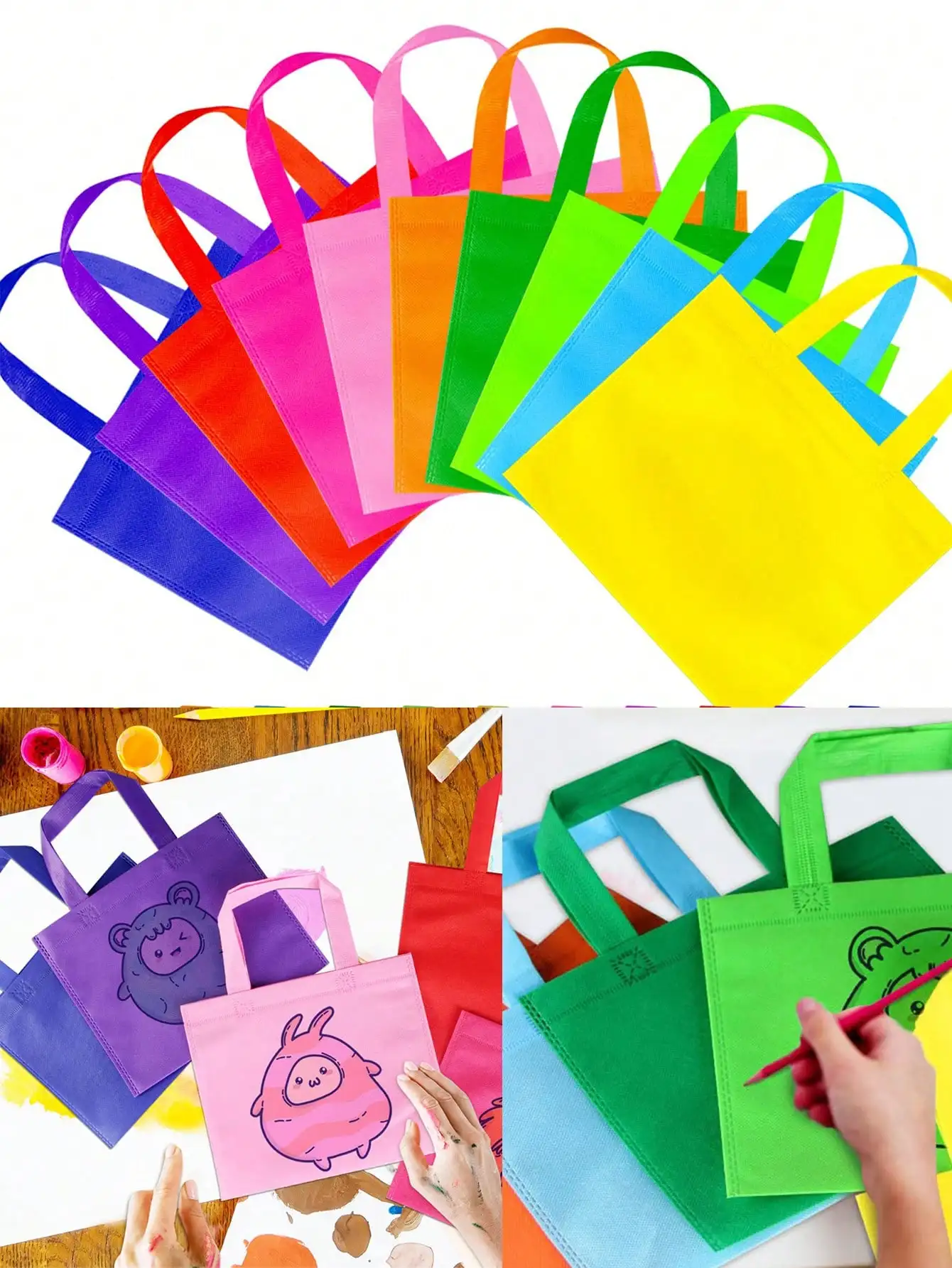 6pcs-Cross-Border Candy Bags Colorful Laminating Heat-Pressed Non-Woven Fabric Handbags Non-woven Fabric Gift Bags With Handle F