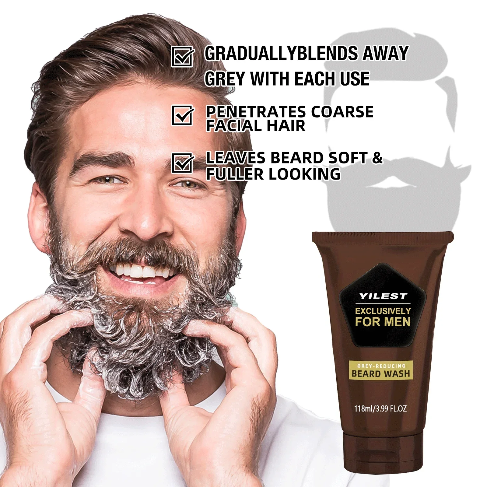 Permanente Bartfärbung Shampoo für Männer - Deckt weiße und graue Barthaare ab, natürliche langanhaltende Farbe, einfaches Färben & Entfernen.