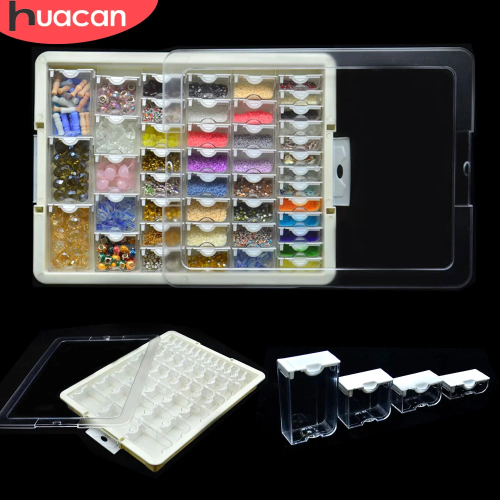 HUACAN Diamond Painting Mosaic Tool Accessories Plaid Jewelry Drill Containers For Diamond Embroidery Transparent Storage Box