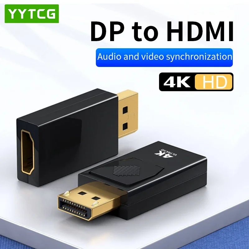 YYTCG puerto de pantalla 4K HD a HDMI, adaptador Compatible con Audio y vídeo, macho DP a HDMI hembra, Cable de TV HD, convertidor, proyector de Monitor