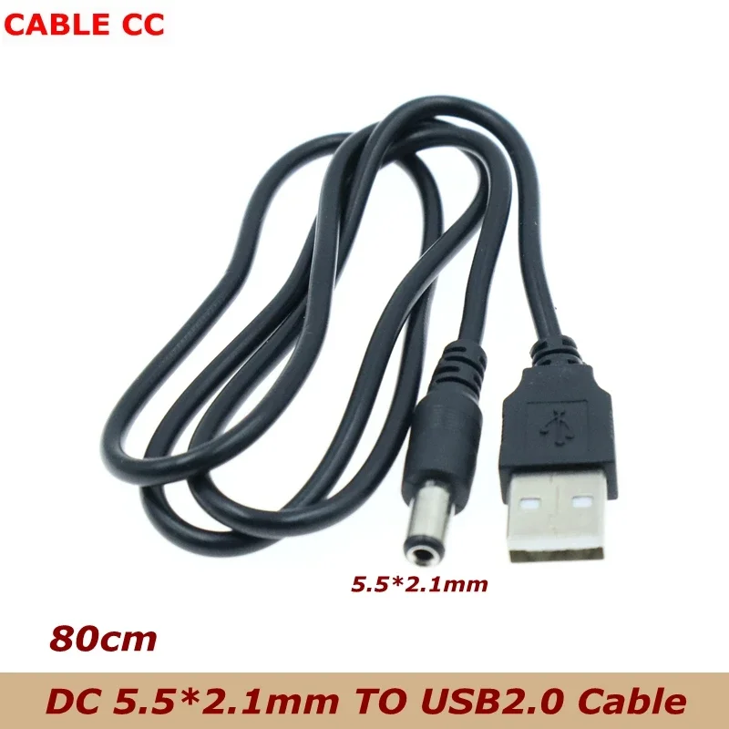For Small Electronics Devices Usb Extension Cable Black USB 2.0 Port 5V 5.5*2.1mm DC Barrel Power Cable Connector