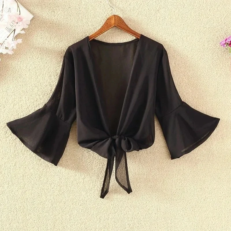 Korean Solid Chiffon Transparent Sunscreen Clothing Shawl Female Summer Blouse Cardigan Neck Guard Cloak Silk Scarf R13