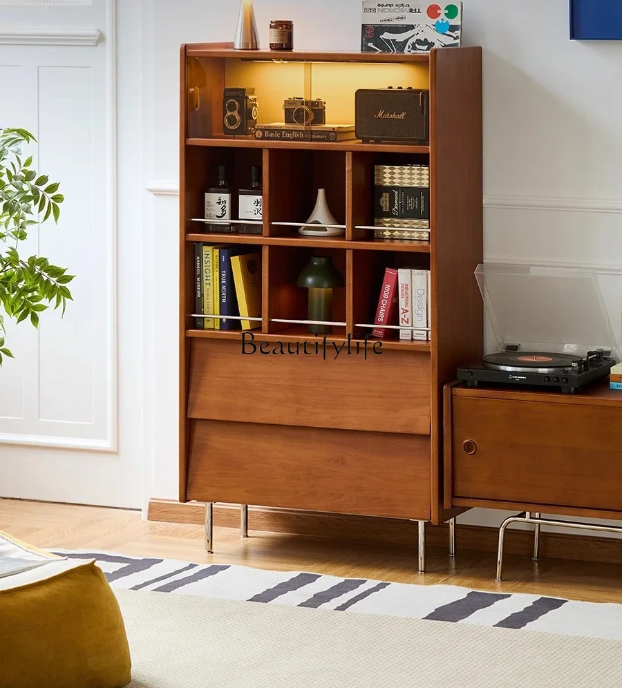 

12Vintage Style Solid Wood Display Record Retro Bookshelf Glass Door Storage Cabinet