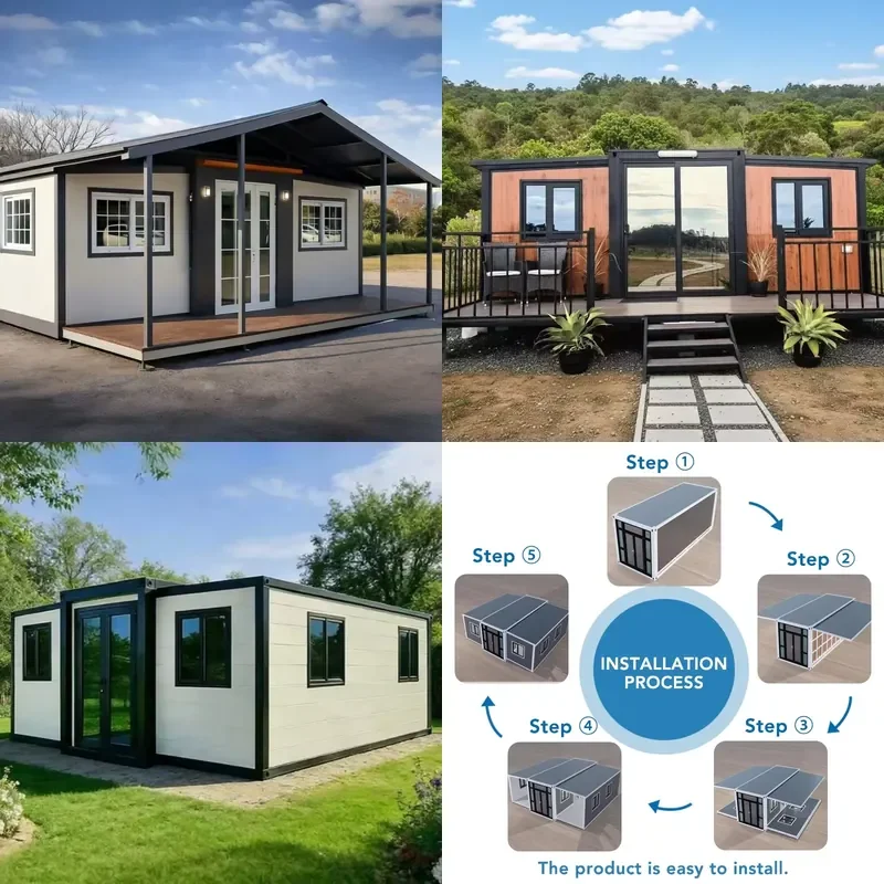 2026 Modern 20ft Expandable Steel Container House Herringbone Roof Prefab Kitchen Bedroom Bathroom Design