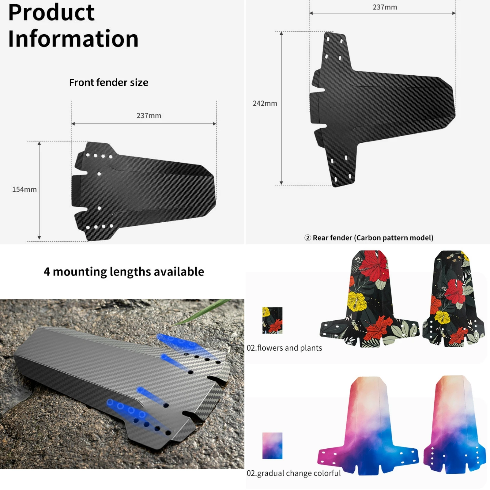 

Outdoor Sports Mountain Bike Accessories Bicycle Front and Rear Fenders Parts Tire Wing Mudguards Multiple Patterns Available