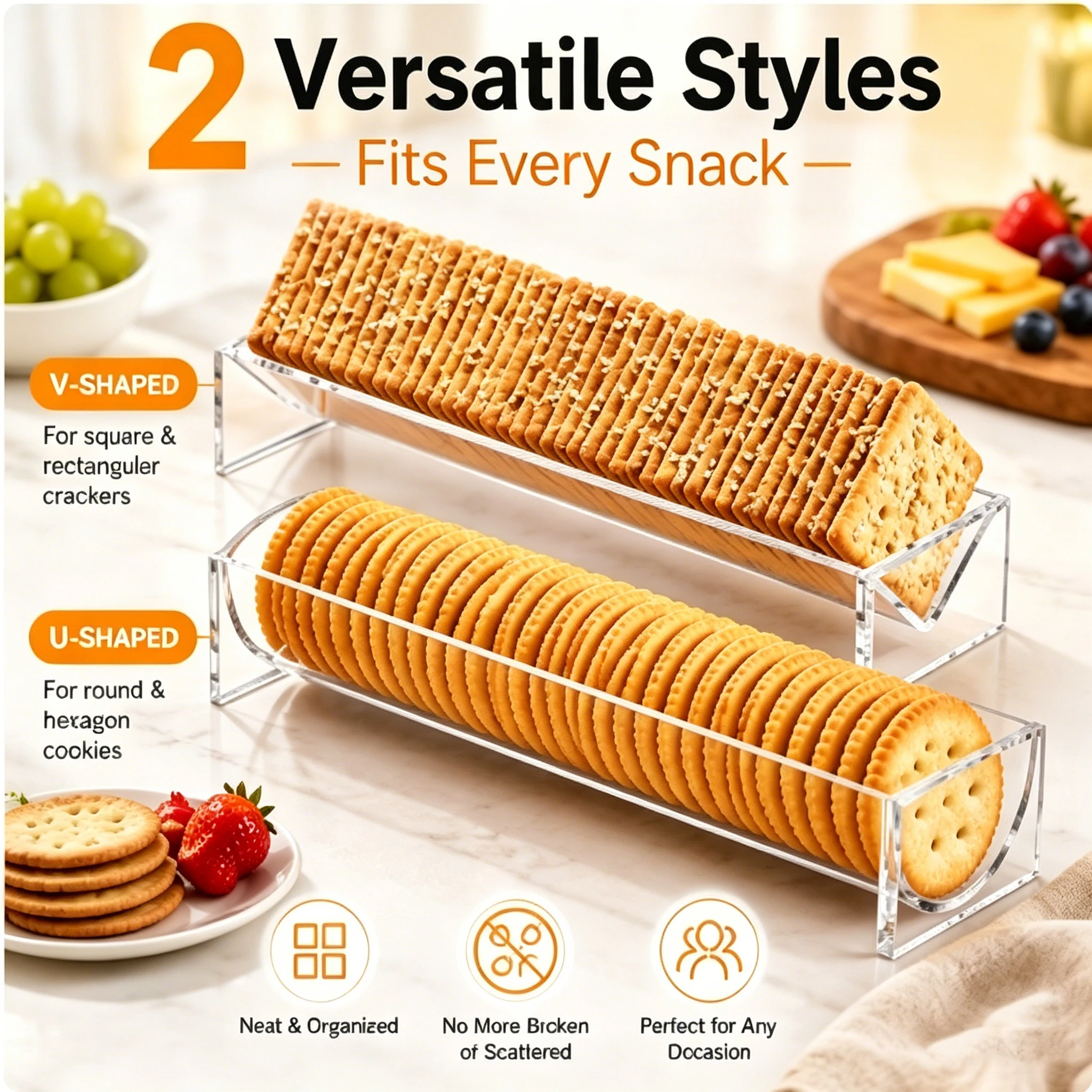 Food Display Stands Tray Set 2 Styles V and U-Shaped Clear Acrylic Cracker Holder - Acrylic Biscuit Holder Tray Cracker