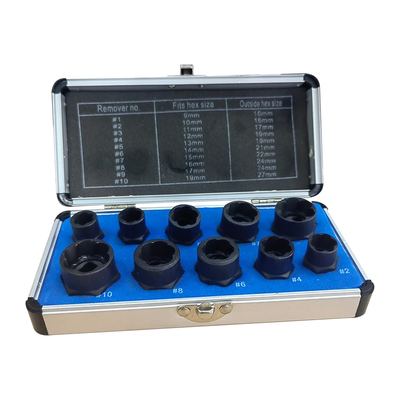 

10 Piece Aluminum Box Broken Wire Nut Bolt Extractor Hexagonal Nut Disassembly Tool Anti Slip Sleeve Set
