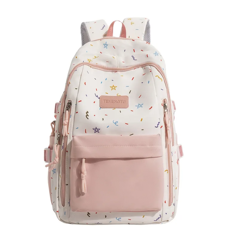 Double backpack for middle and high school students, Japanese-style fresh and sweet color-blocking casual backpack, high aesthet