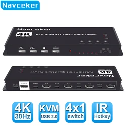 Navceker KVM kompatybilny z HDMI Multiviewer 4K 4 w 1 wyjście 1080P Quad Screen Multi Viewer HDMI multi-viewer bezproblemowy przełącznik z IR