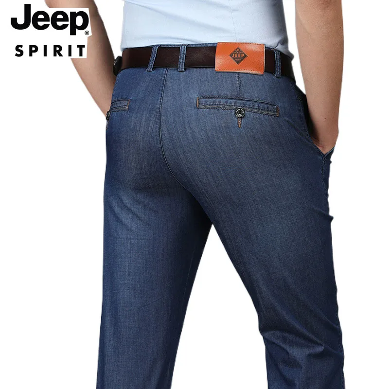 JEEP SPIRIT new fashion business men straight jeans ultra-thin casual loose mid-waist  trousers elastic comfortable denim pants