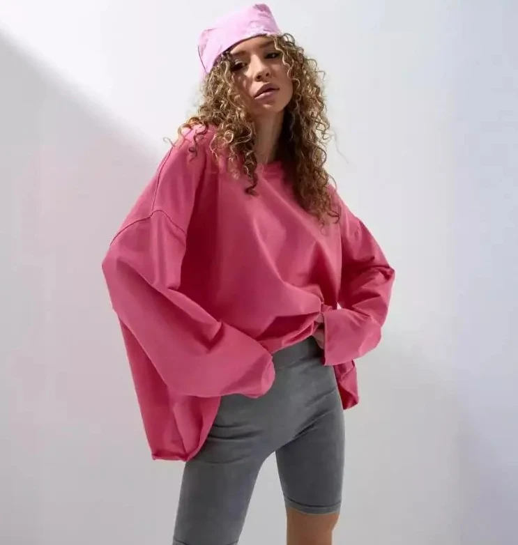 

Уличный стиль, спортивная женская весенне-осенняя свободная однотонная повседневная футболка с длинными рукавами, модная женская толстовка с капюшоном
