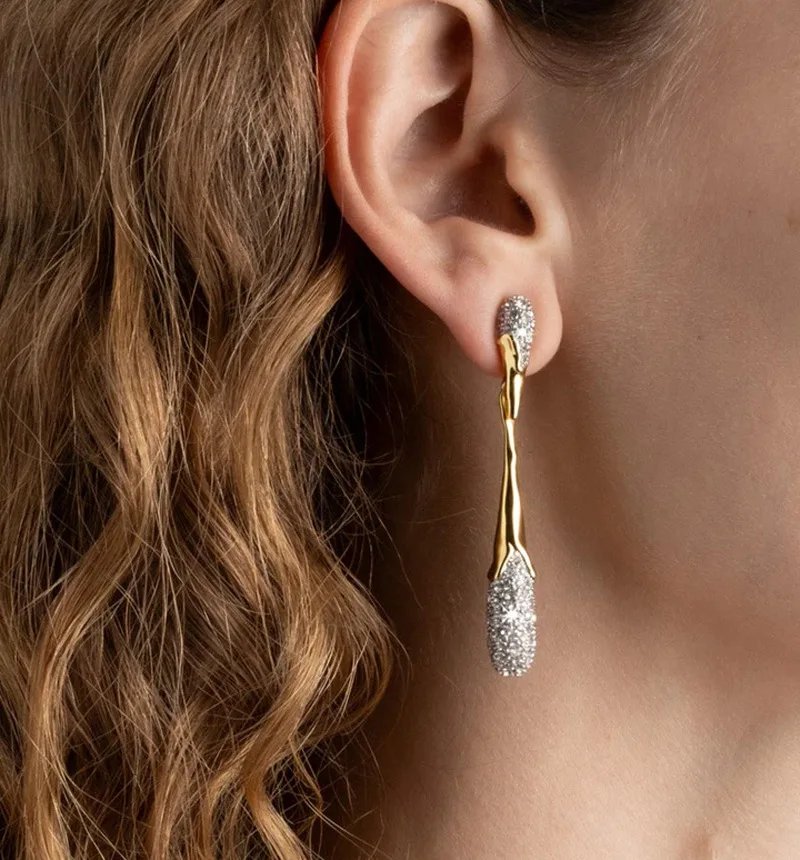 Unique Fashion Water Drop Zircon Earrings for Women Exaggerated Two-Tone Classic Retro Trendy All-match Jewelry Gift