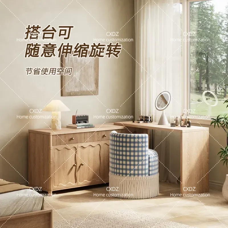 Medieval Style Solid Wood Dresser Chest and Cabinet Integrated Against Wall Natural Bedroom Side Cabinet Storage Locker