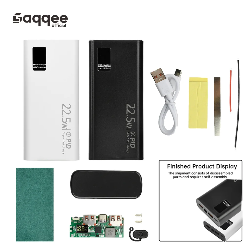 22.5W Fast Charging Mainboard Power Bank DIY Kit 1260110 Battery Box Power Bank DIY Kit 20000mAh Black/White Power Bank Case