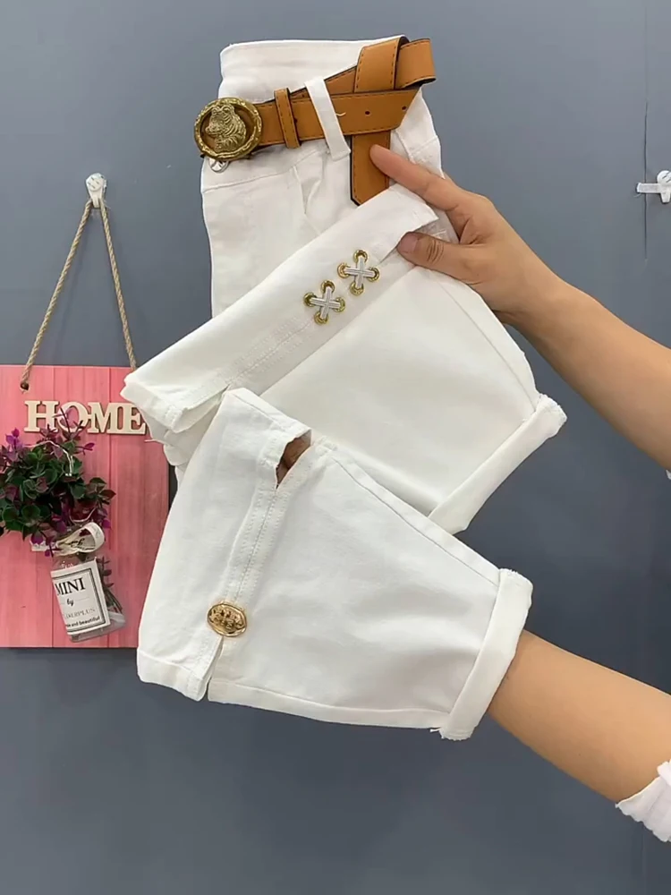 

High Waist White Denim Harem Pants 2024 New Spring Summer Loose Ankle-length Jeans All-match Large Size Straight Pants