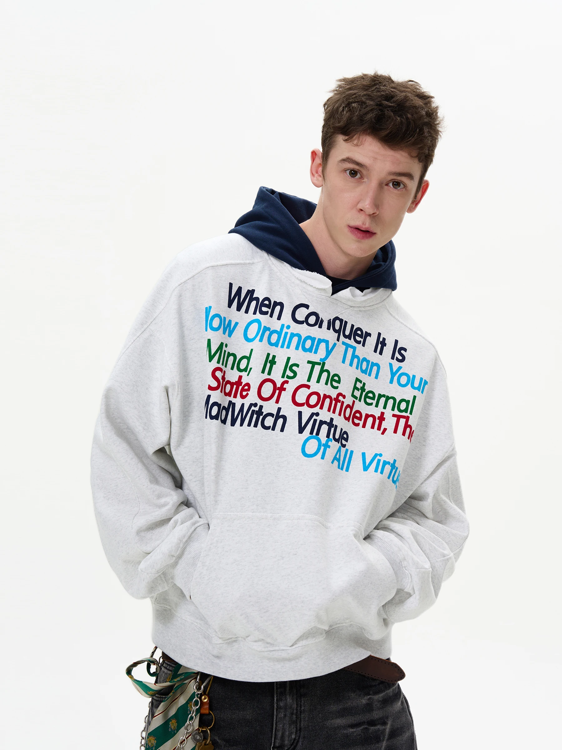 

Оригинальная толстовка MADWITCH Rainbow Letter Color Blo, свободного кроя, из смесового хлопка и полиэстера, теплая, в уличном стиле