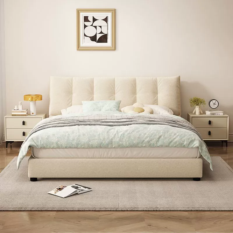 

Modern Velvet King Bed White Fabric Upholstered Leather Comfort Storage Adjustable Features Soft Double Bedroom Furniture