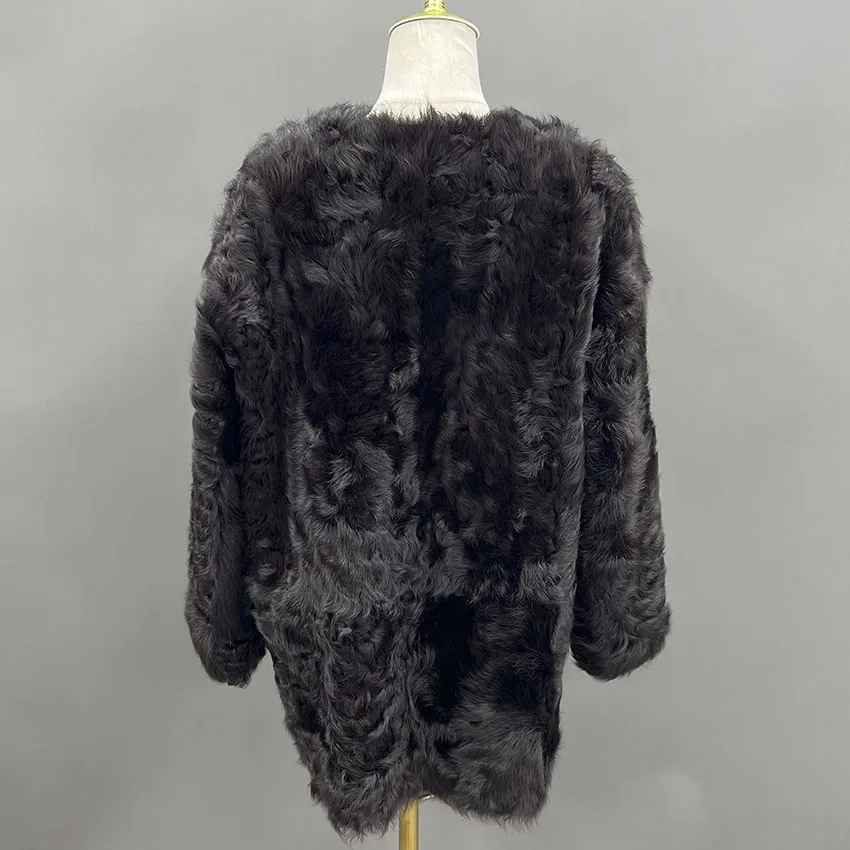 Janefur الخريف الشتاء النساء سترة جلد الغنم شيرلينغ معطف الفراء الطبيعي موضة الدافئة السيدات رقيق معاطف الفرو JFB9-25007