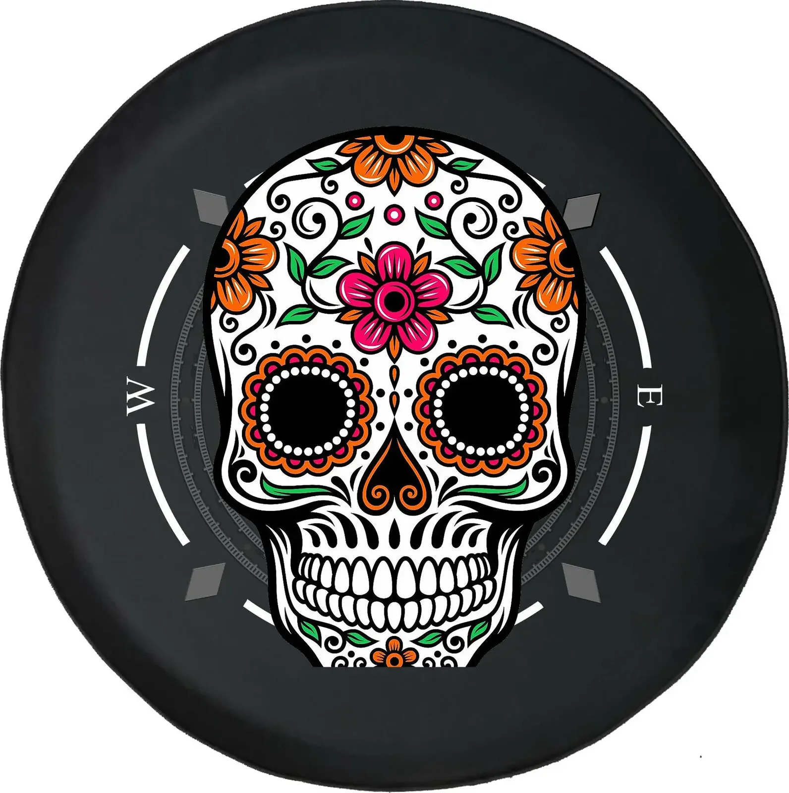 Spare Tire Cover Compass Sugar Skull Fits Many Vehicles Dust Protection Auto Parts Tire Cover