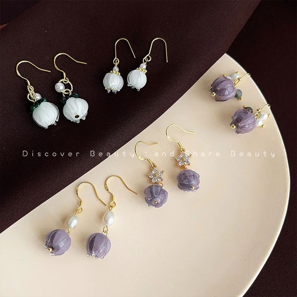 

DIY accessories Midsummer vine, French glazed flower earrings, niche design temperament stud earrings, handmade gentle and elega