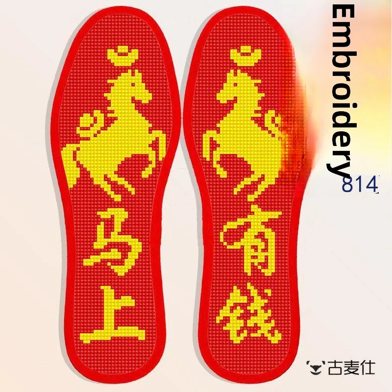 Handmade Cross Stitch Shoe Insoles Embroidered Wish for Academic Success Non Finished Products Suitable for Students Exam Gifts