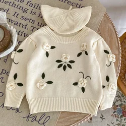 Kids Sweaters Autumn Sweaters Newborn Infant Knit Wear Embroidered Flowers Toddler Knitting Pullovers Tops Baby Girl Sweaters