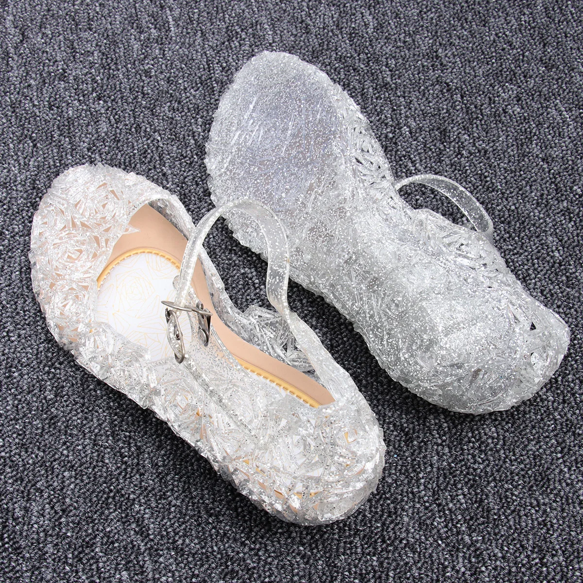 1 par de sandálias para bebês meninas, sandálias de verão com salto alto, material de pvc confortável, design elegante, ideal para festas