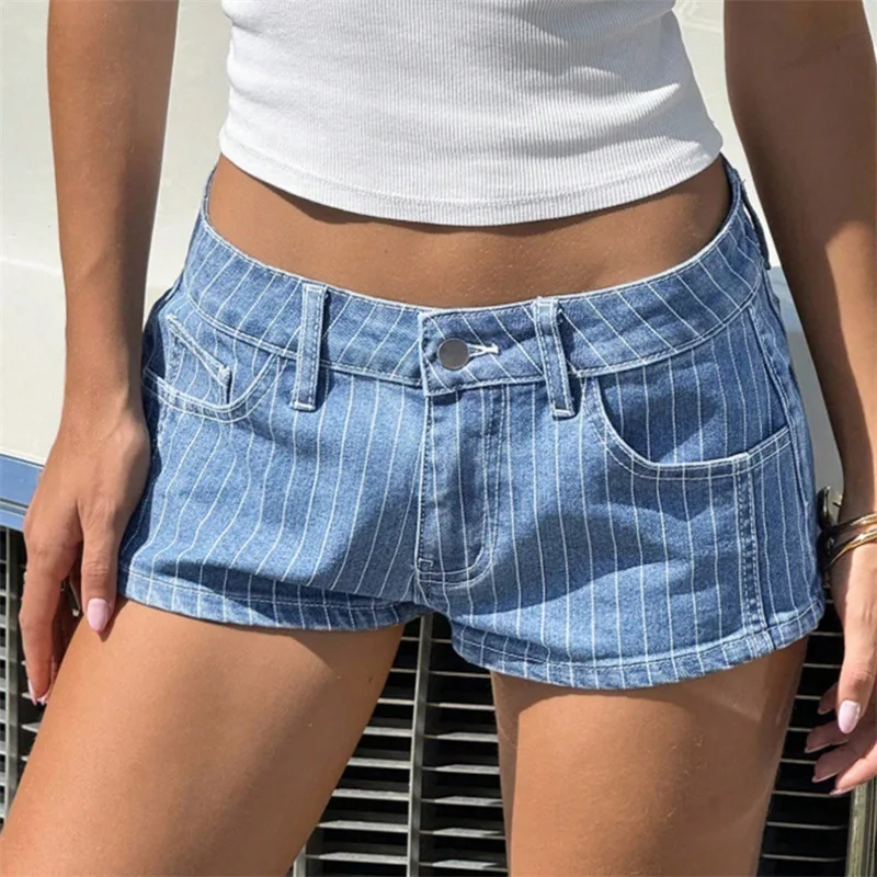 

2026 New Women's Striped Low-rise Denim Shorts Hot Pants