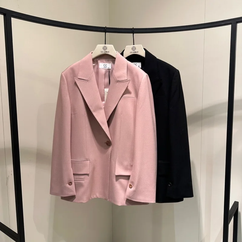 

Slimming Suit Jaet Commute Friendly Long Sve Button up Pure Color Versatile Loose Fit Suit Coat with ket for Women
