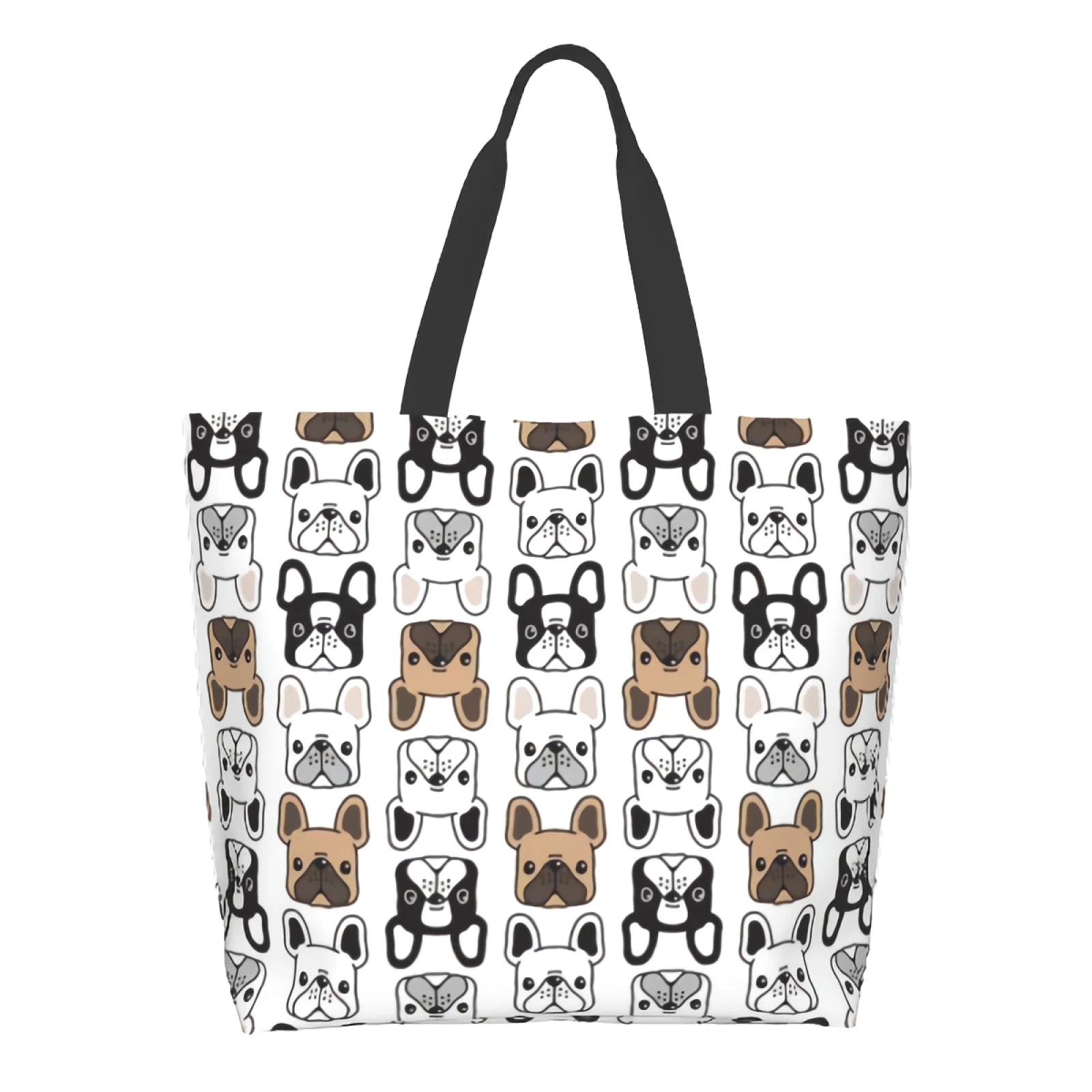 French Bulldog Extra Large Grocery Bag Cartoon Portraits Puppy Pet Reusable Tote Bag Shopping Travel Storage Shoulder Bag