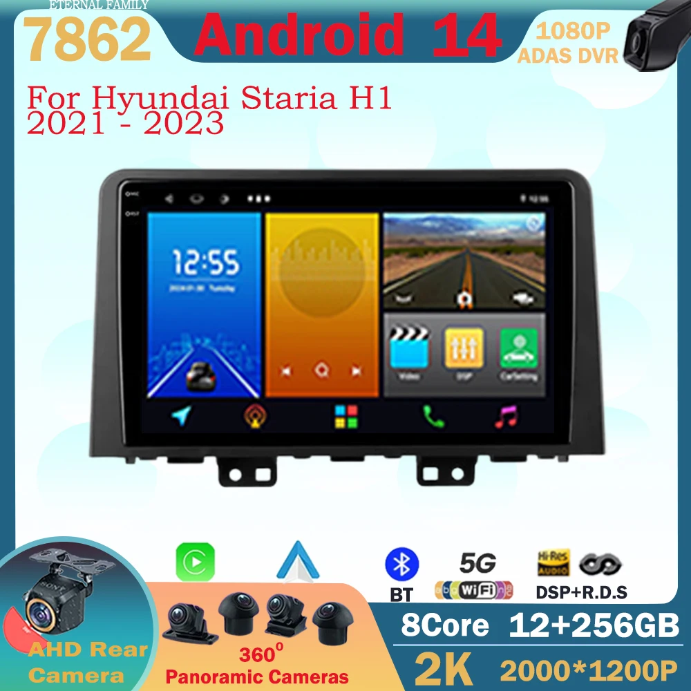 Android 14 For Hyundai Staria H1 2021 - 2023 Car Player Radio Multimedia Video GPS Navigation Carplay Auto 5G Rear camera Cam BT