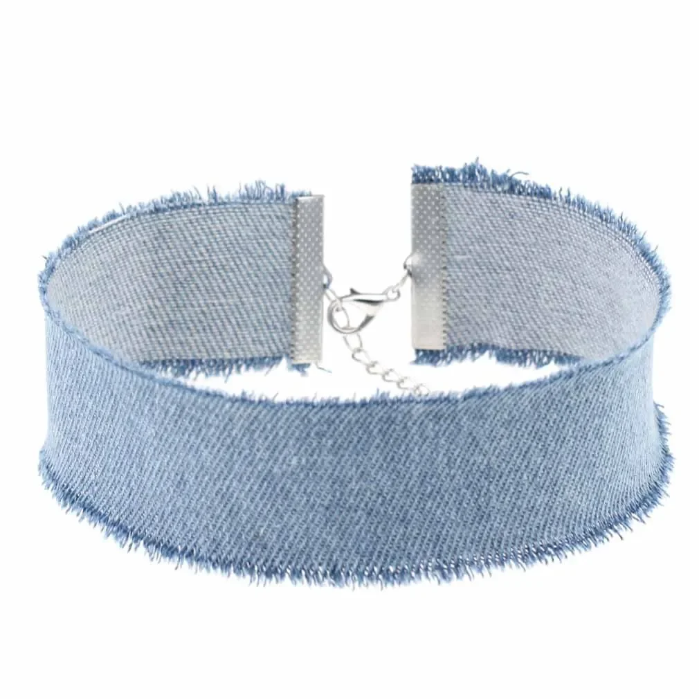 Unisex Punk Wide Denim Chokers Necklaces for Women Men Simple Gothic Collar Necklaces Black Blue Fashion Jewelry Wholesale Gift