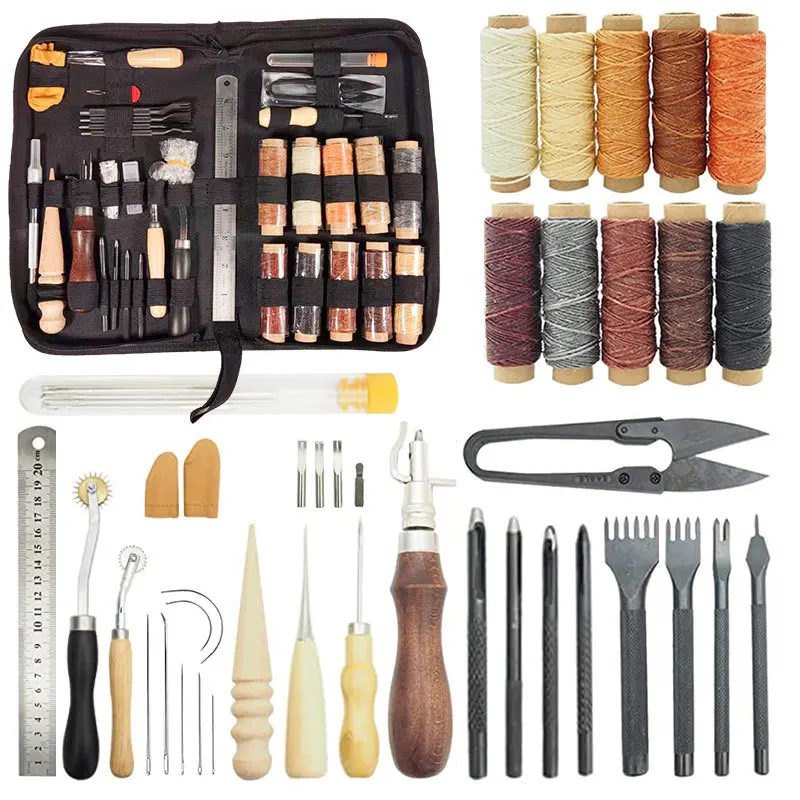 Leather Repair Kit Shoe Sewing Furniture Sofa Repair Working Tool Set Waxed Thread Craft Tools Hand Stitching Quilting Awl